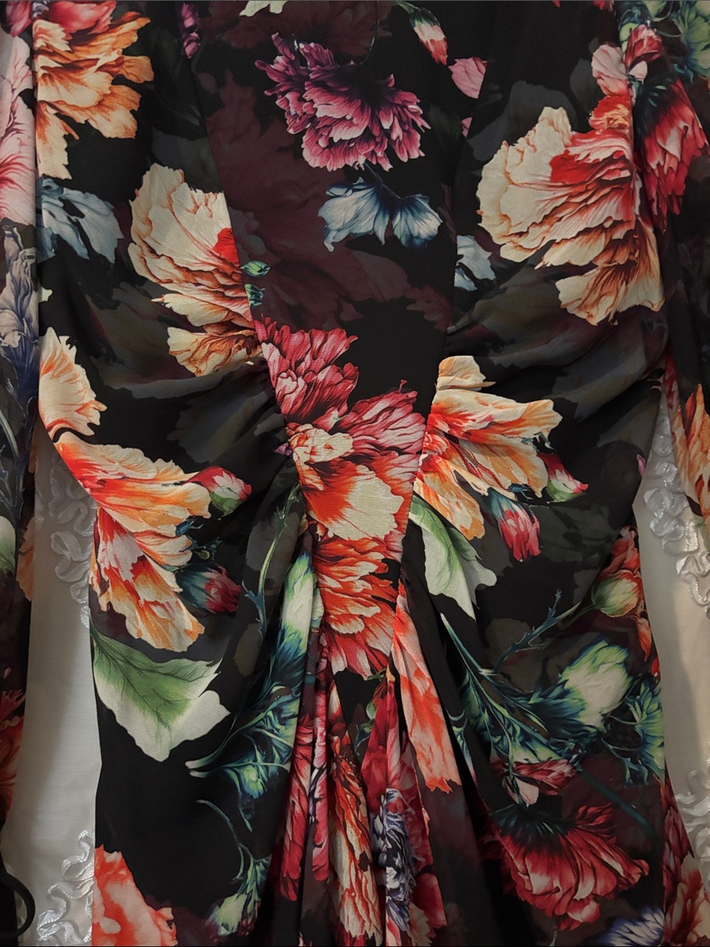 Black Floral Long-Sleeve Mini Dress - Picture 2 of 13